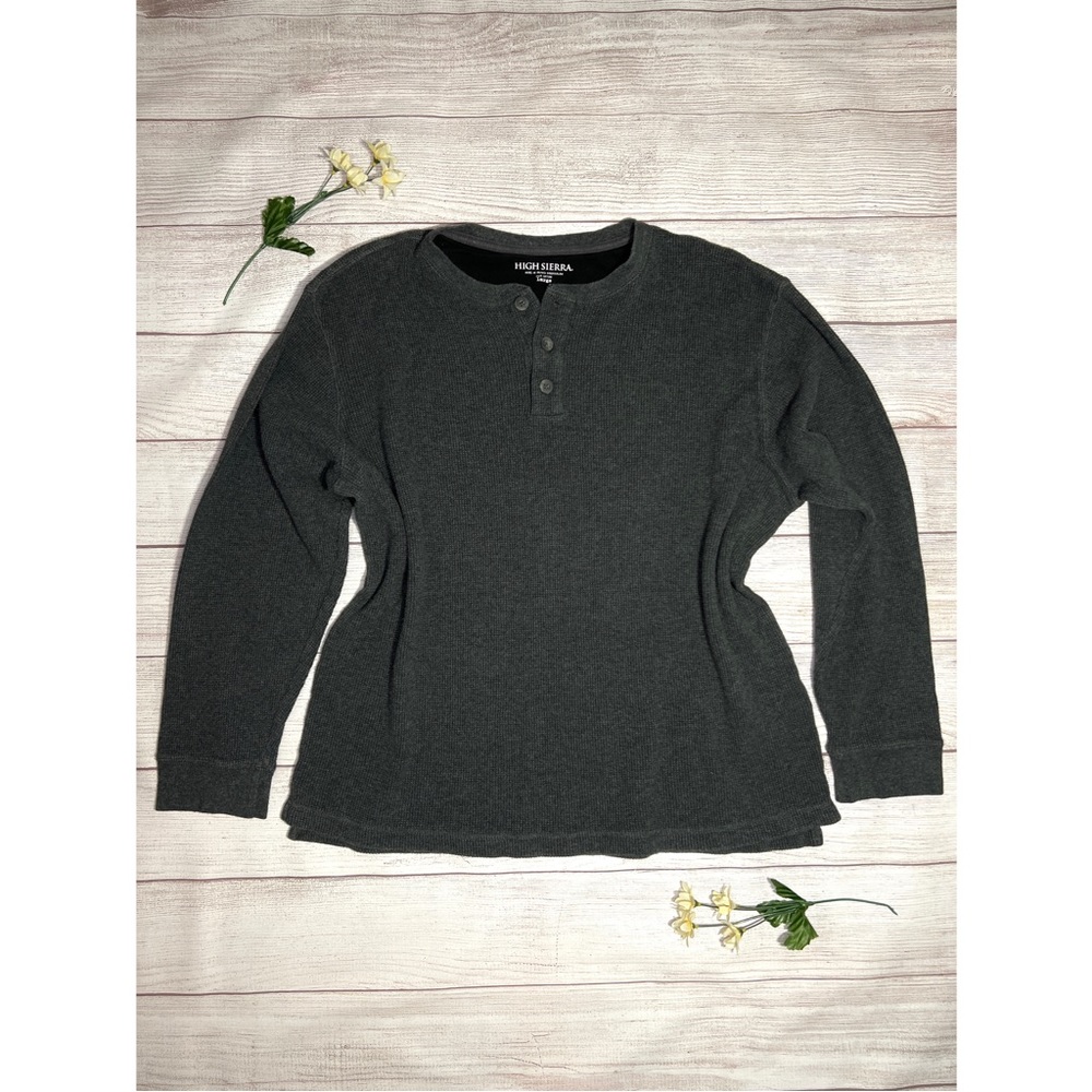 High Sierra Waffle Knit Long Sleeve Button Up Crewneck Sweater